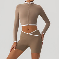 Ensemble de vêtements de sport grande taille en gros, ensemble de yoga avec veste courte, leggings de yoga taille haute, vêtements de sport sans couture