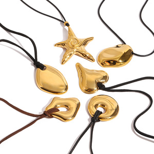 Ensemble de colliers avec pendentif géométrique en acier inoxydable, corde noire, bijoux de mode unisexe - Product Image 5