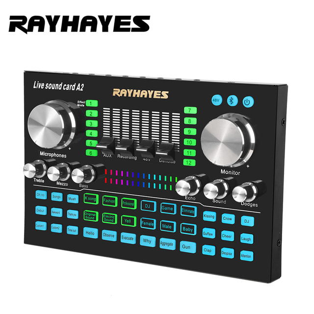 A2 USB Live Audio Sound Card Mixer with 48V Phantom Power OTG Interface Voice Changer Sound Card