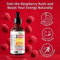 Complément Alimentaire Liquide Végétalien à Marque Blanche 60ml, Gouttes de Vitamine B Complexe (B12, B6, B1, Niacine, Folate) Saveur Framboise