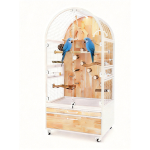 Splendida Gabbia per Pappagalli Stile Villa, Grande Lussuosa Mansione per Uccelli, Struttura in Ferro e Legno, Vetro Trasparente Anti-Schizzi, Facile Montaggio, Salvaspazio - Product Image 1