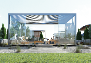 <span class=keywords><strong>Pergola</strong></span> d'extérieur moderne de luxe <span class=keywords><strong>Pergola</strong></span> de jardin en métal avec toit à persiennes imperméable en aluminium - Product Image 3