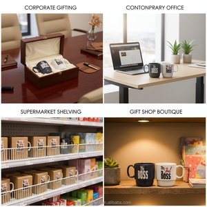 Set di Tazze da Caffè in Ceramica Personalizzate <span class=keywords><strong>con</strong></span> Logo 'The Boss' e 'The Real Boss', Impilabili, in Gres, 12 oz, per Ufficio e Regali Aziendali - Product Image 4