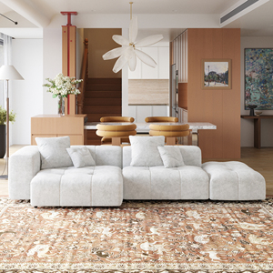Set Divano Componibile Modulare Familiare Nordico Atunus Disponibile in Morbido Tessuto di Lino <span class=keywords><strong>Bianco</strong></span> per <span class=keywords><strong>Soggiorno</strong></span> <span class=keywords><strong>Moderno</strong></span> a 3, 4 o 7 Posti - Product Image 2