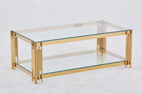Table basse moderne en verre avec pieds dorés renforcés, design 2026, vente chaude, pour salon et bureau