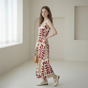 Modelli 2026 di Tendenza per Europa e Stati Uniti: Abito Lungo da Donna con Stampa Floreale, Collo Tondo, Casual per Vacanze in Viscosa/Nylon - Product Image 3