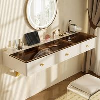 Table de toilette flottante sur pied de 47 pouces avec tiroirs et trous de rangement, bureau multifonctionnel pour maquillage/coiffure/étude, design moderne