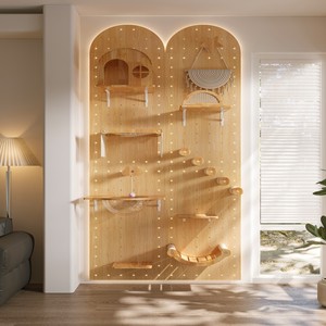 <span class=keywords><strong>Arbre</strong></span> à <span class=keywords><strong>chat</strong></span> mural facile à installer, structure d'escalade et griffoir en bois massif sur mesure, gain de place - Product Image 4