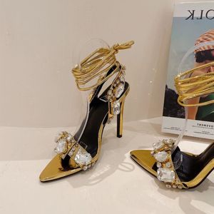 8.5CM Sexy Talons Aiguilles Luxury Rhinestone Sandals Lace-up <b>Heels</b> for Ladies - Product Image 4