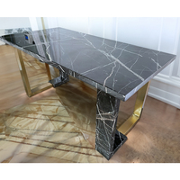 Nouveau Deisng Elegant Titanium Gold Table à manger en acier inoxydable et pierre naturelle et meubles de table de cuisine