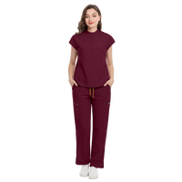 42393 Ensembles de Blouses Médicales Personnalisées Bordeaux Imperméables Uniformes Médicaux à Pois Blouses pour Femme Grandes Tailles Tenues Médicales