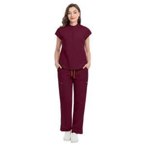 42393 Ensembles de Blouses Médicales Personnalisées Bordeaux Imperméables Uniformes Médicaux à Pois Blouses pour <span class=keywords><strong>Femme</strong></span> Grandes Tailles Tenues Médicales - Product Image 1