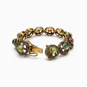 Pulsera de Plata de Ley 925 Chapada en Oro con Turmalina Multicolor y Diamantes, Joyería de Diseño de Lujo - Product Image 3