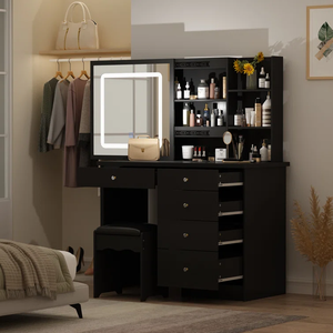Thiết kế mới sang trọng trang điểm Vanity với cửa trượt Led Gương cô gái hiện đại Vanity Bảng gỗ dresser với phân - Product Image 6