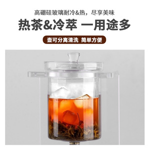 Carafe à thé multifonctionnelle 600 ml en acrylique transparent et verre borosilicate pour infusion à froid et thé préparé par filtration - Product Image 4