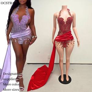 Ocstrade منتجات رائجة للسيدات فساتين عيد ميلاد بحواف حمراء جميلة طويلة بحواف كبيرة للنادي بحمالة رقبة - Product Image 1