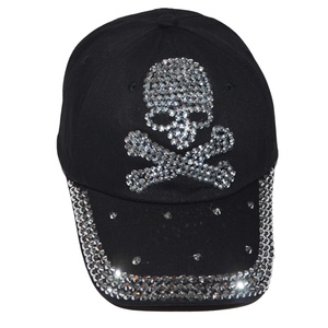 Gorra de béisbol deportiva de 5 paneles para mujer con LOGO personalizado de calavera, con pedrería brillante, de tela vaquera ligera lavada, común - Product Image 3