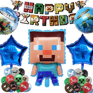 Nuevas Decoraciones para Fiesta de Cumpleaños Infantil con Temática de Píxel Wars de <span class=keywords><strong>Minecraft</strong></span>, Set con Banner, Adorno para Tarta y Globos - Product Image 1
