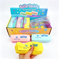 Jouets à presser en TPR en forme de bâton de beurre de 14*5cm, jouets moelleux faits à la main en forme de barre de fromage, jouets anti-stress qui font des sons couinants