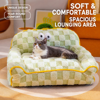 Canapé-lit douillet en peluche pour animaux de compagnie, portable, à carreaux verts, avec poignée, grand nid de sommeil d'intérieur pour chats et chiens