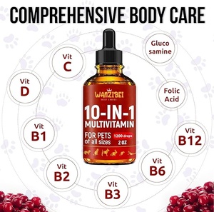 OEM / ODM Natural Pet 10 em 1 Suplemento Multivitamínico Líquido Gotas Suporte Conjunto Pele Saúde Digestiva para Cães Saudável Geral
