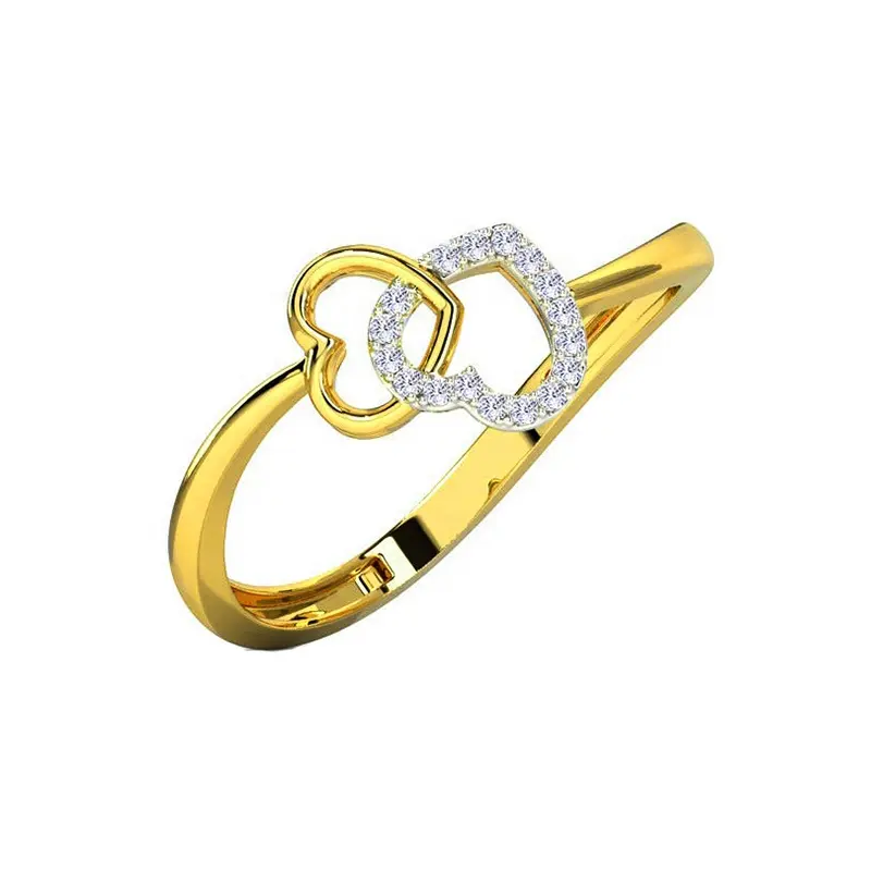 Milskye simple inlay cz 18k gold edding knuckle couple double heart ring