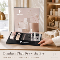 Présentoir cosmétique en acrylique avec panneau d'affichage rétroéclairé, plateau miroir et 8 compartiments – Organisateur de maquillage pour magasins de beauté et vente en gros