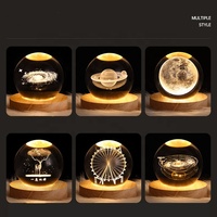 Veilleuse Boule de Cristal Art 3D Lumineuse, Décoration de Veilleuse LED Système Solaire pour Bureau et Maison