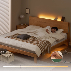 Cama <span class=keywords><strong>de</strong></span> Madera <span class=keywords><strong>de</strong></span> Roble Macizo <span class=keywords><strong>de</strong></span> Diseño Moderno Tamaño King y Queen - Venta Directa <span class=keywords><strong>de</strong></span> Fábrica para Dormitorio - Product Image 4