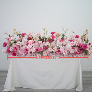 DKB Wholesale Handmade High Simulation Artificial Flower Row Pink Silk Floral Runner Table Centerpiece Wedding Decor Party - Product Image 2