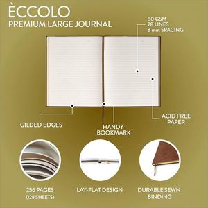 Large Leather <b>Lined</b> Journal <b>Notebook</b> Hardcover 8X10inch 256 Ruled Ivory Pages Gilded Ribbon Bookmark Lay Flat - Product Image 4
