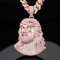 Collier pendentif en cuivre avec portrait de bambou en zircon complet, style hip-hop européen américain, tendance de la mode, accessoires pour hommes, vente en gros