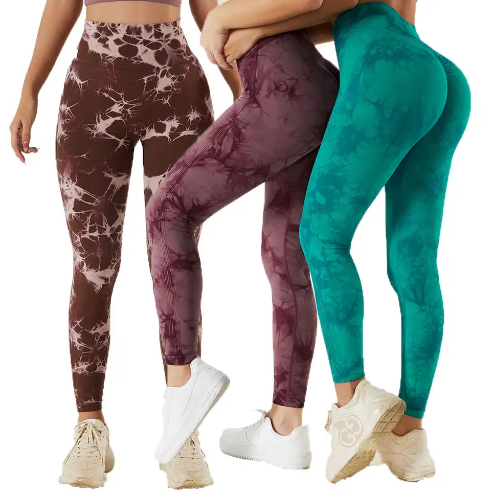 2022 New printing knit hip lift scrunch butt tights fitness clothing women tie dye seamless leggings