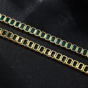 Collar de Tenis con Bisel Brillante Chapado en Oro para Mujer, Conjunto de Joyería con Diamantes de Imitación, Collar de Tenis con Esmeraldas Estilo Hip Hop - Product Image 5