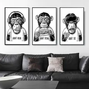 Cuadros de lona con diseño de gorila en blanco y negro para decoración del hogar, póster de mono con frases creativas, lienzo, arte de pared