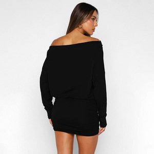 Abiti Corti da Donna Casual con Spalla Asimmetrica e Maniche Lunghe, Tinta Unita, Tendenza 2026 - Product Image 4