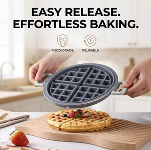 Moule à gaufres en silicone de qualité alimentaire avec poignée, plaque de cuisson antiadhésive résistante à la chaleur 230°C ℃   Pour four, friteuse à air et micro-ondes - Product Image 1