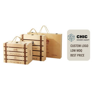 Caja de Regalo para una Botella de Vino de Madera de Pino con Asa, Estuche de Embalaje para Vino con Patrón Grabado para Regalos y Promoción de Marca - Product Image 1