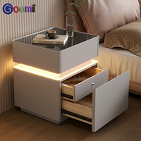 Table de chevet intelligente flottante minimaliste, 3 tiroirs avec couvercle anti-poussière, charge sans fil, coffre-fort à empreintes digitales, armoire de rangement pour chambre à coucher
