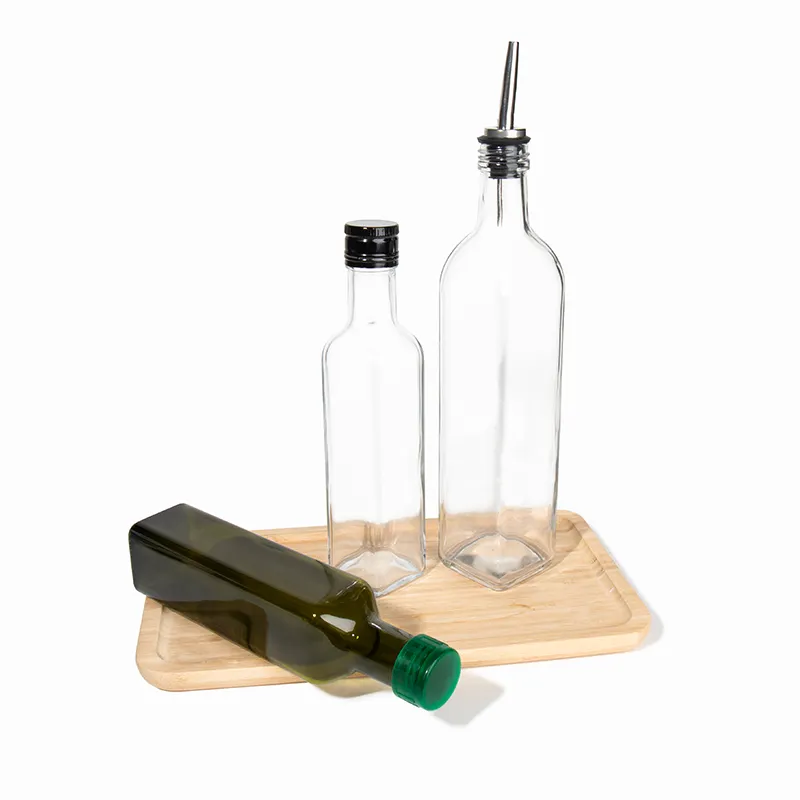 Wholesale 100-1000 ml Anti-Slip Anti-Leak Green Square Empty Olive Oil Bottle Glass With Pourers