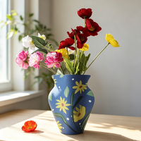 Vase en papier imprimé sur mesure avec des lignes noires simples, décoration d'intérieur, vase à fleurs pliable imperméable pour table