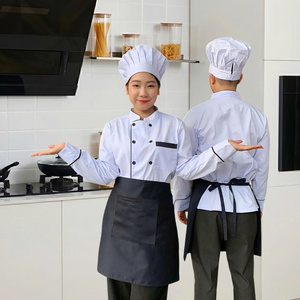 Veste de Chef en Gros à Manches Longues Blanche avec Passepoil Noir Facile à Nettoyer Anti-Huile Uniforme de Cuisine Restauration Service Alimentaire Vente Directe Usine - Product Image 5