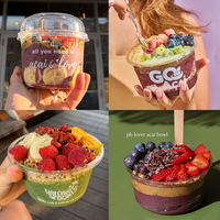 Gobelet en plastique PET transparent avec logo imprimé personnalisé, 8/12/14/16/24/32 oz, pour salades de fruits, smoothies, bols d'açaï, avec couvercles