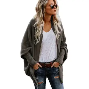 Trendy Women's Casual Cardigan Sweater Loose fit Large Size Long Knitted Sweater Coat For Female Solid Color Acrylic Sweater
