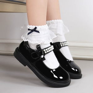 Zapatos de niña con suela blanda, negros y beige, con lazo de cuero PU, para bodas, fiestas, uso diario, escenario de piano, cumpleaños, princesa, escuela - Product Image 1