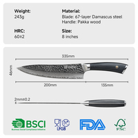 8 inch 67-laags Damascus staal VG10 kern koksmes ultra scherp Japans kookmes zwart titanium plating Pakka houten handvat
