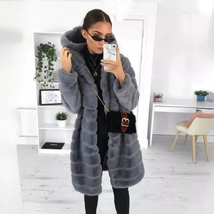 Manteau mi-long à capuche en fausse fourrure pour femme, style hiver chaud, veste en similicuir imitation fourrure de lapin, vêtement d'extérieur décontracté et tendance. - Product Image 3