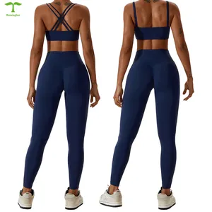 High Quality Cross-Strap Sports Bra With High Waist Gym Leggings XL Size Casual Fitness Bodysuit Sexy Yoga Pants Suit