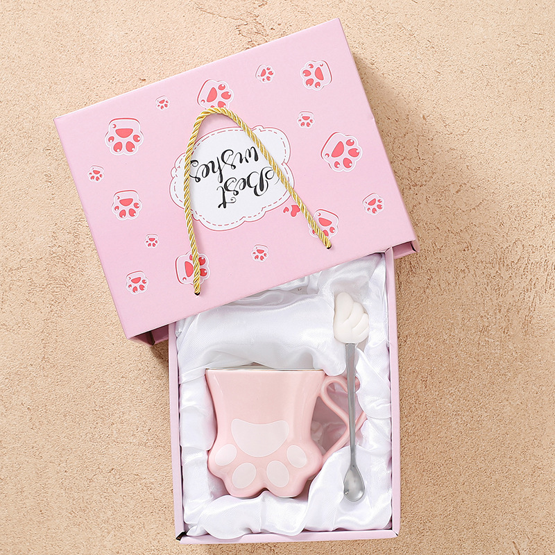 Griffe de chat rose (une seule tasse + cuillère + boîte cadeau)