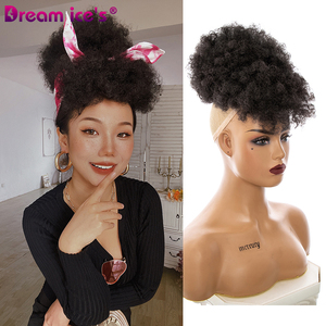 Dream.Ice's Hair 8 pouces Cheveux Synthétiques Chignon Chignon Postiche Cordon Afro Puff Kinky Curly <span class=keywords><strong>Ponytail</strong></span> <span class=keywords><strong>avec</strong></span> <span class=keywords><strong>frange</strong></span> - Product Image 6